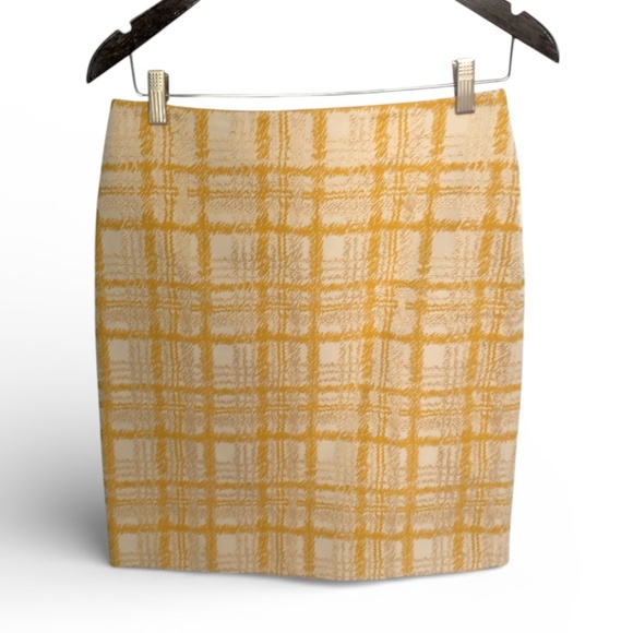 Talbots Tartan Plaid Pencil Skirt - Yellow & Cream Size 6P - Picture 1 of 8